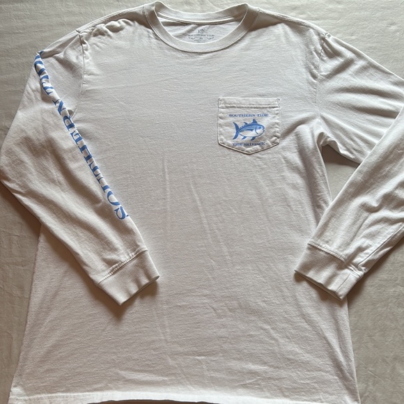Southern Tide The Skipjack Long Sleeve Tee in Bright White/Carolina Blue, Size M - Picture 5 of 12